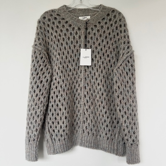 Isabel Marant Etoile grey beige textured open knit crew neck wool blend sweater - Picture 4 of 11